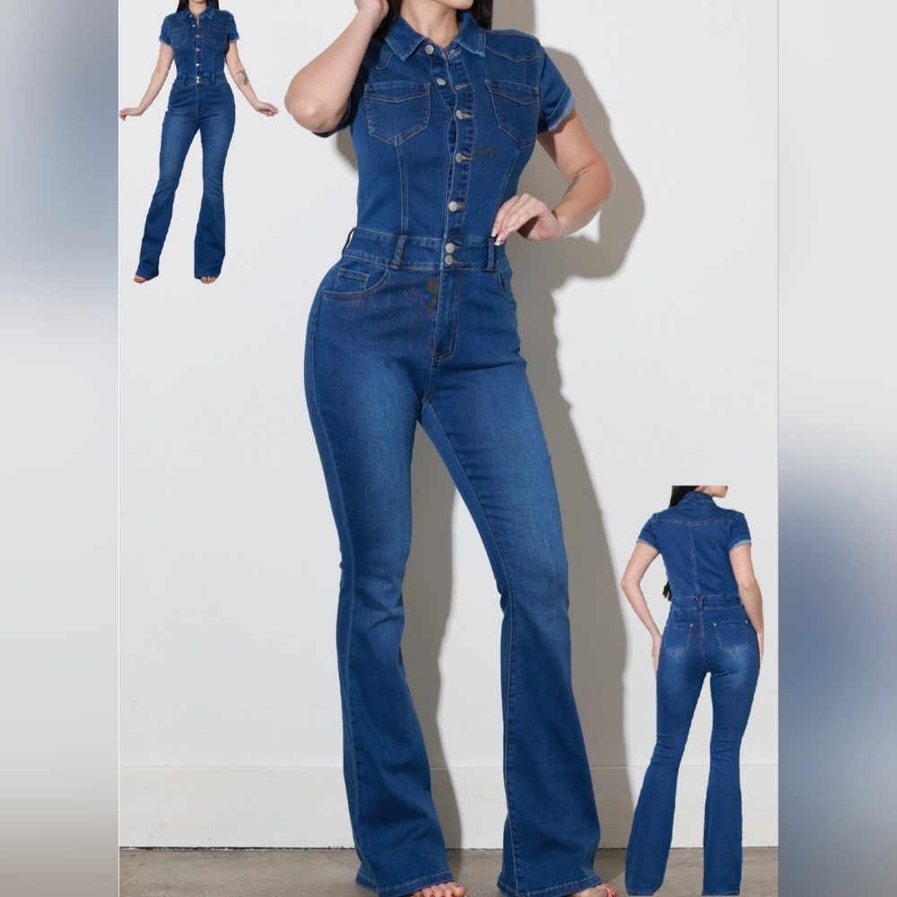 #619 🛑55 S,M BOHO Fabulous Denim Bootcut Jumpsuit